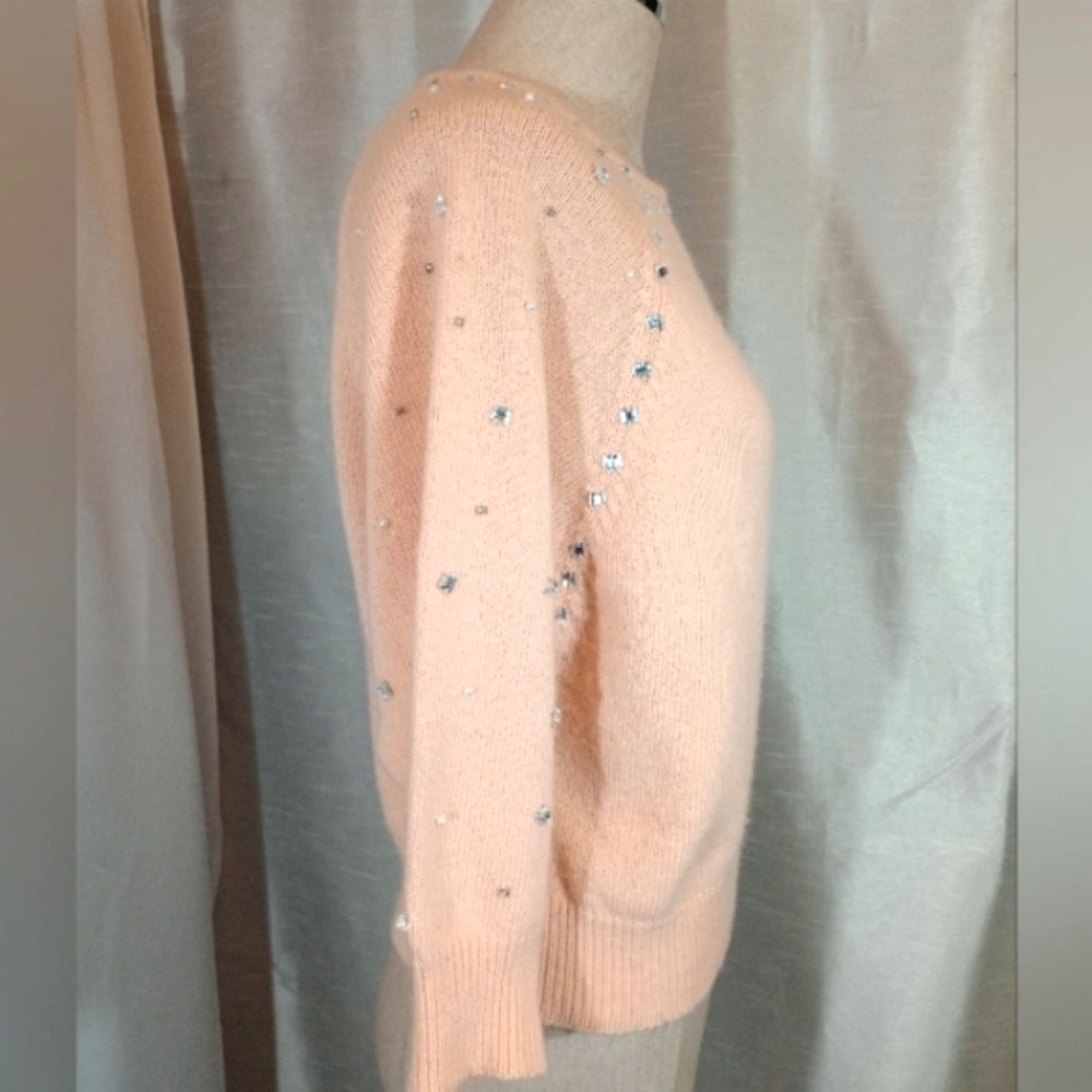 Topshop Crop Angora Crew Neck Crop, orange pearls & jewels 3/4 sleeve, 6 - Picture 6 of 14